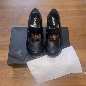 Versace Logo Leather Platform Loafers